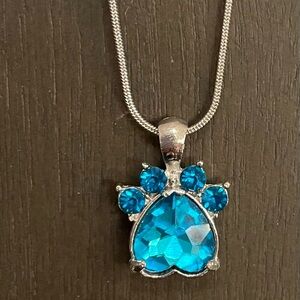 Elegant Blue Paw Print Pendant Necklace NWT